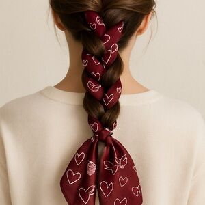 Burgundy Heart Print Square Scarf – 20”x20”